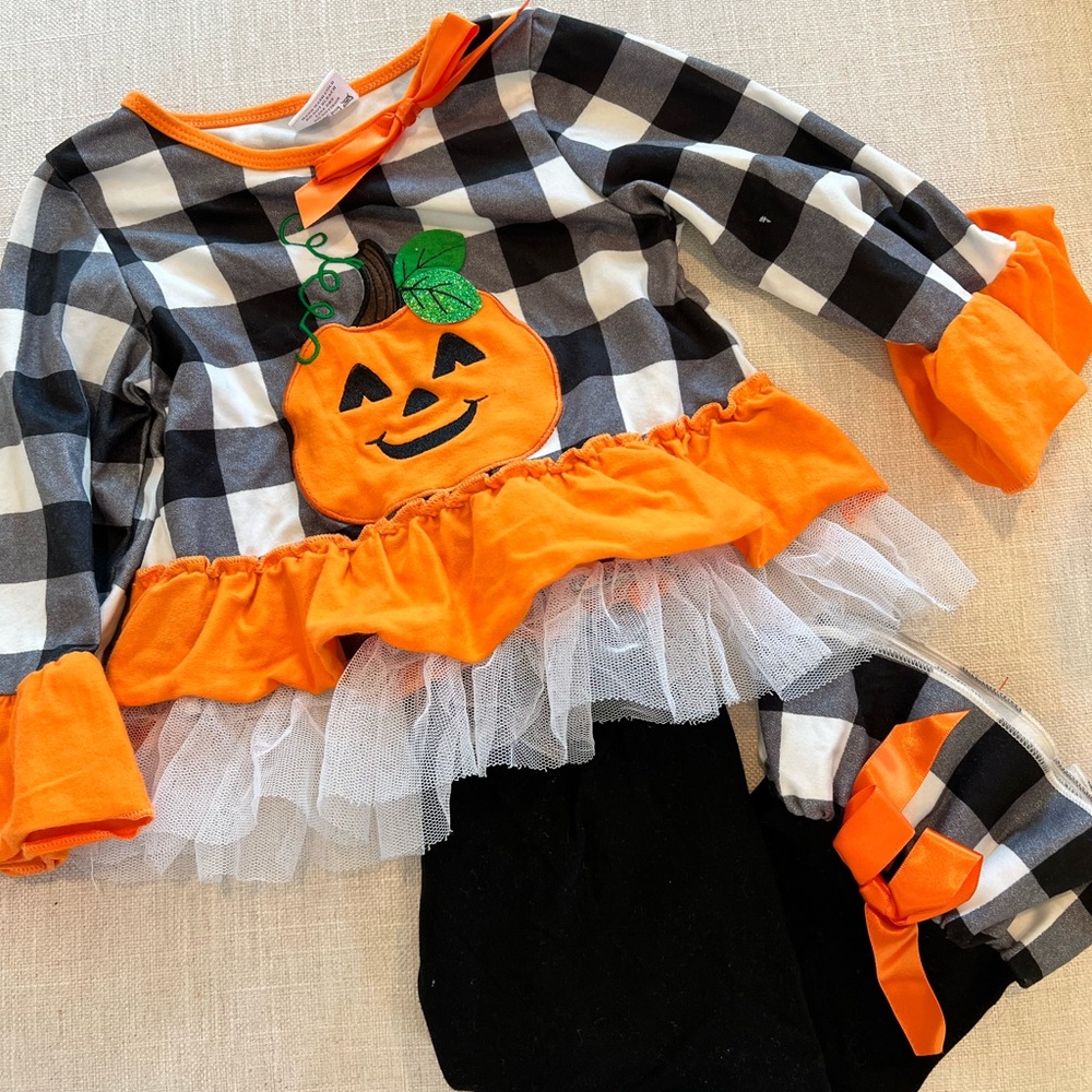 Toddler Ruffle Hem Long Sleeve and Pants - Jack O Lantern/Pumpkin Theme